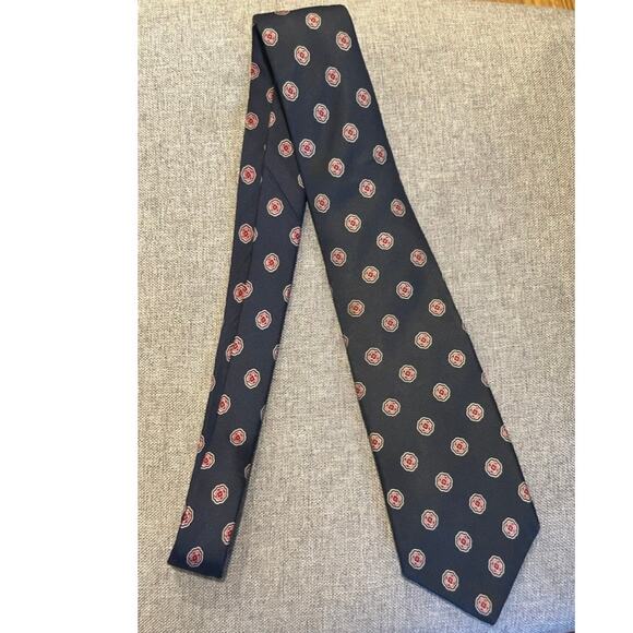 Vintage Liberty of London Men's 3" Skinny Neck Tie Navy Blue Gold Design Silk - Picture 1 of 3